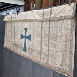 Large Silver & White Altar Frontal with Blue Cross from St David's (SOLD)