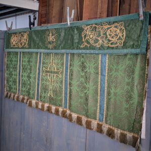 Antique Excellent J Wippell Green Delicate Damask with Gold Thread Cross Design Altar Frontal (SOLD)