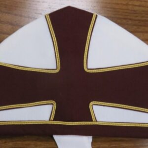 Bishops Mitre White and Burgundy Cross Gold Piping (SOLD)