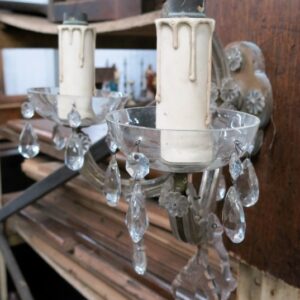 Vintage Ornate Cut Glass Wallmounted Two Branch Electric Chandelier