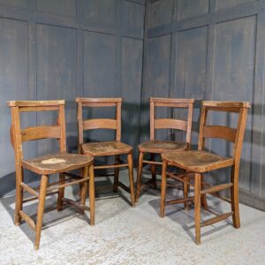 Set of 4 North Wales Distressed Character Driven Antique Church Chapel Chairs (SOLD)