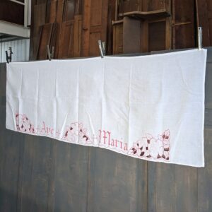 Vintage White Cotton Altar Cloth with Red 'Ave Maria' Embroidery (SOLD)