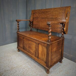 Solid Oak No Ply Classic Monks Bench with Barley Twist Armrests