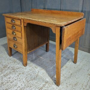 1940's WW2 Vintage Oak Desk with Five Drawers & Drop Down Flap from Deal Convent