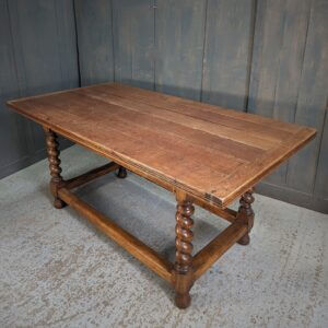 Medium Size Oak Plank Top Vintage Refectory Table with Barley Twist Legs