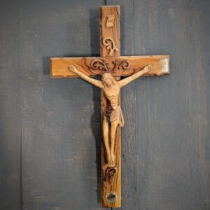 Large Size Olive Wood Hand Carved Souvenir of Jerusalem Crucifix