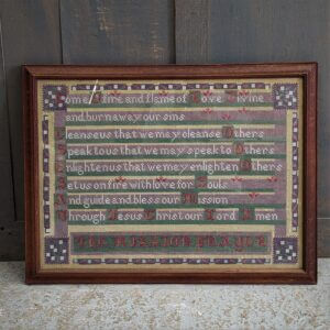 Framed Mission Prayer Embroidered Vintage Hanging 'Burn Away Our Sins'