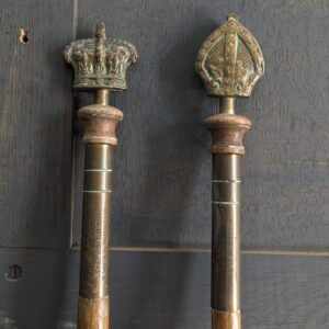 Unusual 1940's Vintage Memorial Oak & Brass Wardens Staves
