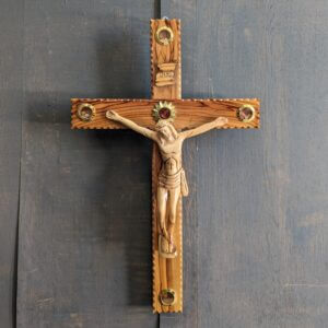 Larger Size Modern Holy Land Olive Wood Souvenir Crucifix with 5 Compartments
