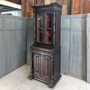 Late 19th Century Oak & Teak Rosewood Coloured Flemish Narrow Cabinet Bookcase with Columns