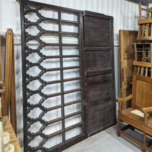 Tall Victorian Gothic Arched Oak Panel with Open Top Section