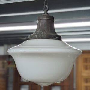 Single Large Opaline Glass 'School Room' Style 1920's Ceiling Light