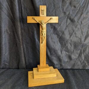 Small Altar Crucifix with Faux Carved Wood Figure Corpus