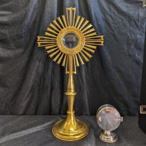 Large Gilt Brass Sunburst Monstrance with Case Pyx & Lunette