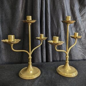 Pair Of Heavy Antique Three Light Benediction Candelabra