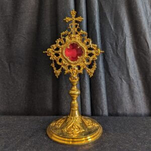 Ornate Gilt Brass Smaller Size Reliquary Monstrance On Stand
