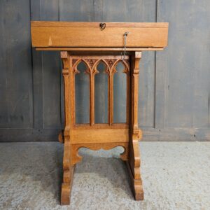 Gothic Glazed & Lockable Oak Book Display Case on Stand