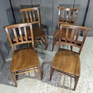 Set of 4 Very Attractive Elm & Beech Slatback Church Chapel Chairs from Aldershot