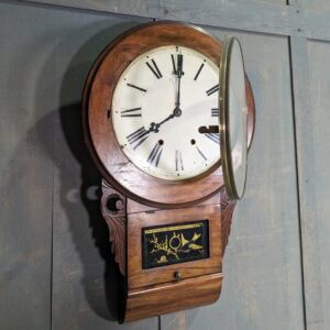 Antique American Walnut Drop Dial Pendulum Wall Clock