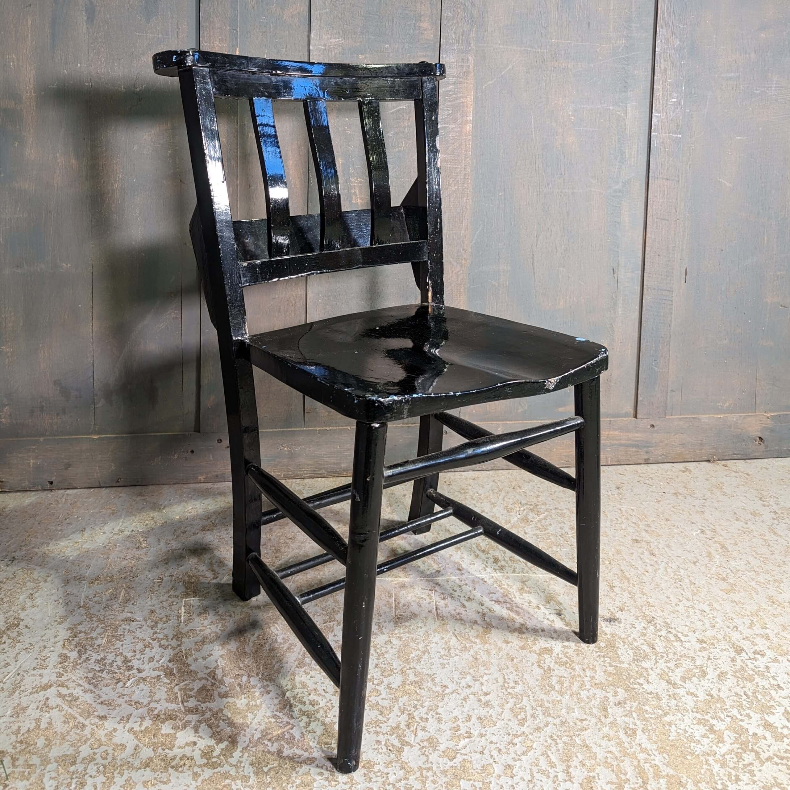Extra Large Size Black Painted Church Chapel Chairs from St Alban's Portsmouth