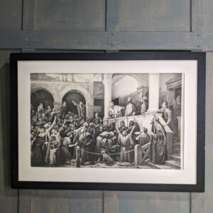 Large Black & White Religious Lithograph 'The Judgement of Christ'