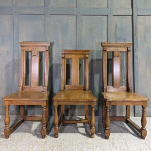 Unusual Set of Three Vintage Oak Non-Conformist Corinthian Gothic Clergy Chairs