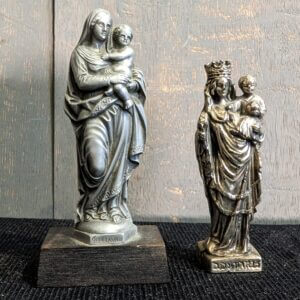 Two Miniature Metal Statues of Our Landy Santa Maria & Our Lady of Notre Dame