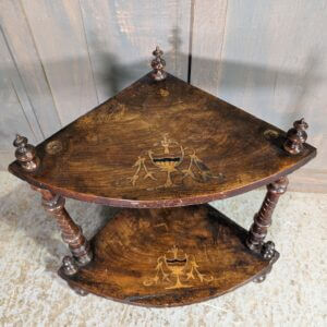 Pretty & Quirky Antique Small Corner Display Unit Walnut Veneered Hardwood with Decorative Inlay
