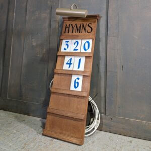 Mid Century 5 Hymn Oak Hymn Board with Numbers & Light from Church of the Good Shepherd Bristol