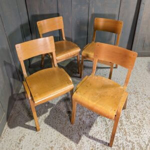 Set of 4 Large Run of 1963 Vintage 'Blue Circle' Plywood Classic Stacking Chairs
