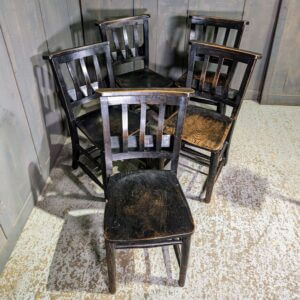 St Alban's Portsmouth Antique Set of 5 Dark Patina Slat Back Church Chapel Chairs 'The Wonky Ones'