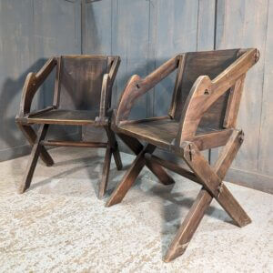 Pair of Heavy Teak Plain Clergy Church Glastonbury Chairs