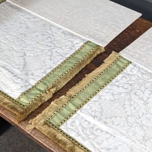 Pair of Larger Size Vintage Ivory & Green Damask Church Lectern Falls from St David's Wrexham