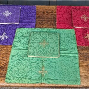 Three Attractive Vintage Burses with Matching Chalice Veils (Purple Red & Green)