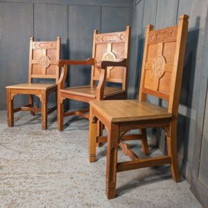 Classic Vintage Mid Century Pale Oak Set of 3 Church Clergy Ministers Chairs