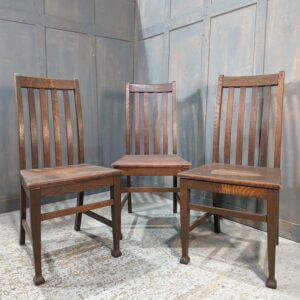 Three Arts and Crafts Styled Tall Oak Clergy Ministers Chairs from Dudley Congregational Church