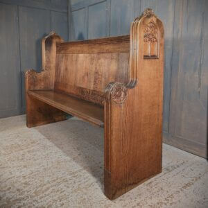 Imposing High Back Antique Gothic Oak Choir Pew from St Mary’s Northop Hall