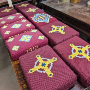 Set of 10 Vintage Hand Embroidered Hassocks Cushions Kneelers with Crosses