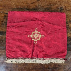 Vintage Red Damask Lectern Fall with Applique Cross in Gold