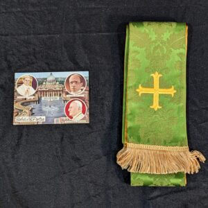 Embroidered Green Damask & Satin Stole with Fleury Cross