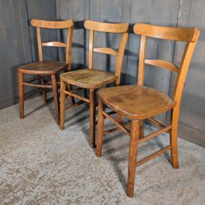 Three Rare Hinton Beech Curved Back Chapel Church Chairs