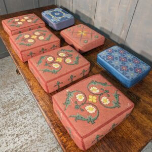 Seven Assorted Embroidered Hassocks Cushions Kneelers in Blue & Red