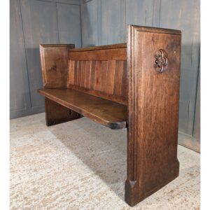 Antique Gothic Carved Sqaure End Oak Pews from St Faith's Gaywood
