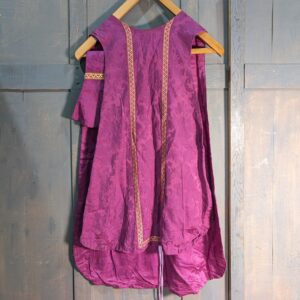 Roman Style Vintage Purple Damask Silk Chasuble with Purple and Green Orphreys