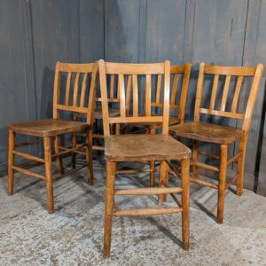 Set of 5 1950's Vintage School Style Elm & Beech Slat Back Church Chapel Chairs