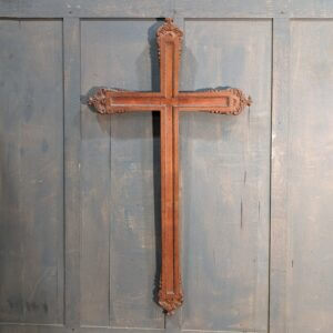Larger Size Vintage Ornate Teak Wall Cross from a Belgium Convent