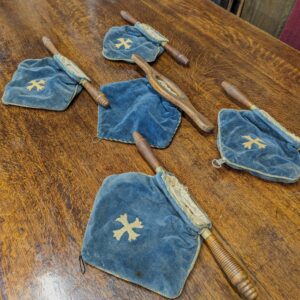 Antique Oak & Velvet Handled Collection Pouches