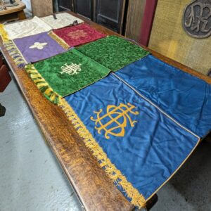 Group of 5 Vintage Lectern Falls in Cream Red Purple Green & Blue