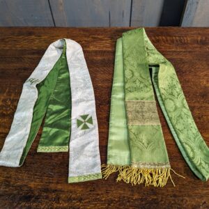 Two Church Stoles - one Green & Gold & one Green & White with Crosses
