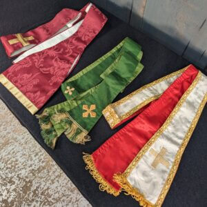 Three Vintage Church Stoles Red Ivory & Green with Crosses